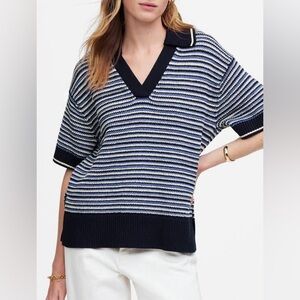 Madewell  Striped Johnny-Collar Knit Sweater Tee